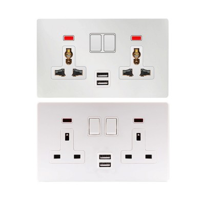 Uk Br 220v 3 Pin Plug 13a 2gang 2 Double Usb Port German 16a Sockets Multi Wall Electrical Switch Socket Universal With Usb