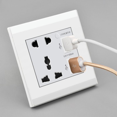 Hot Sale Electric Universal Switch Wall Socket 5 pin Dual USB Charger Socket with Switch